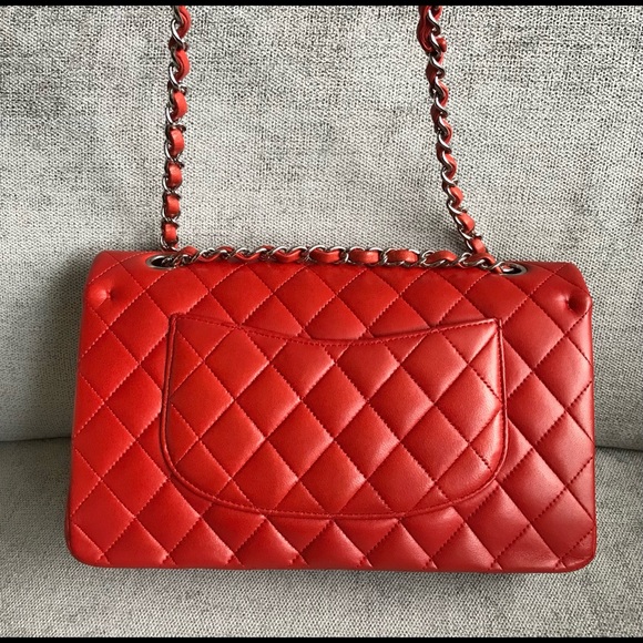 SOLD Chanel medium double flap in red lambskin - Picture 7 of 12